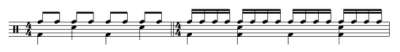 Characteristic rock and disco drum patterns